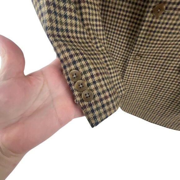Kasper Men's Houndstooth Wool Blazer Brown 44T Tan Three Button Academia Office - Picture 7 of 8